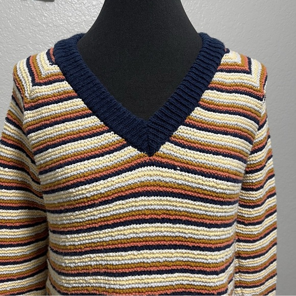 Madewell Arden V-Neck Crop Pullover Sweater Women's Size XXS Multi Stripe AC786 - Picture 3 of 8